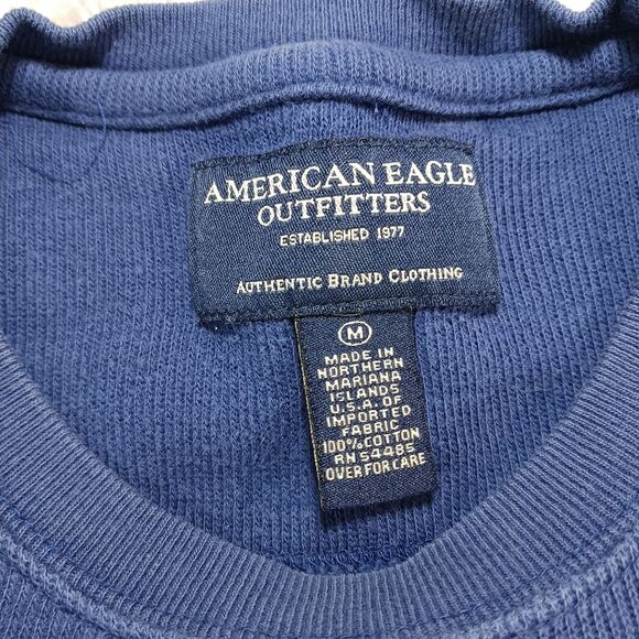 American Eagle 100% Cotton V-NECK Close Knit Sweater Y2K Men's M Blue w/Stripes. - Picture 4 of 10